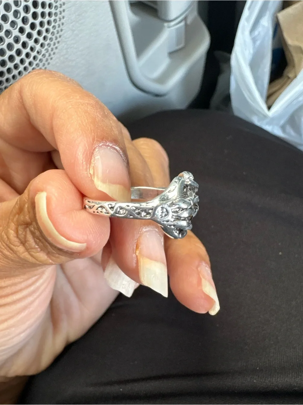 Organic Sculptural Openwork Ring in Silver Tone
